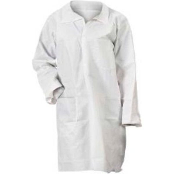 Keystone Safety KeyGuard® Lab Coat, 3 Pockets, Open Wrists, Snap Front, Single Collar, White, MD 30/Case LC3-WO-KG-MD